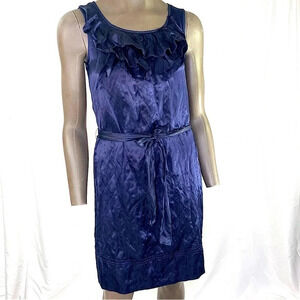 J. Crew Silk Blend Crinkled Satin Sleeveless Shift Dress Women Size 2 Indigo